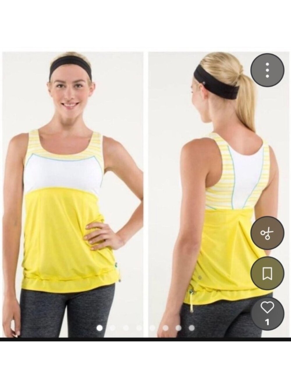 Lululemon Yellow & White Striped Racerback Tank Top With Drawstring Hem - Womens